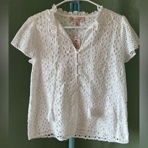 Philosophy White Eyelet Blouse NWT.
